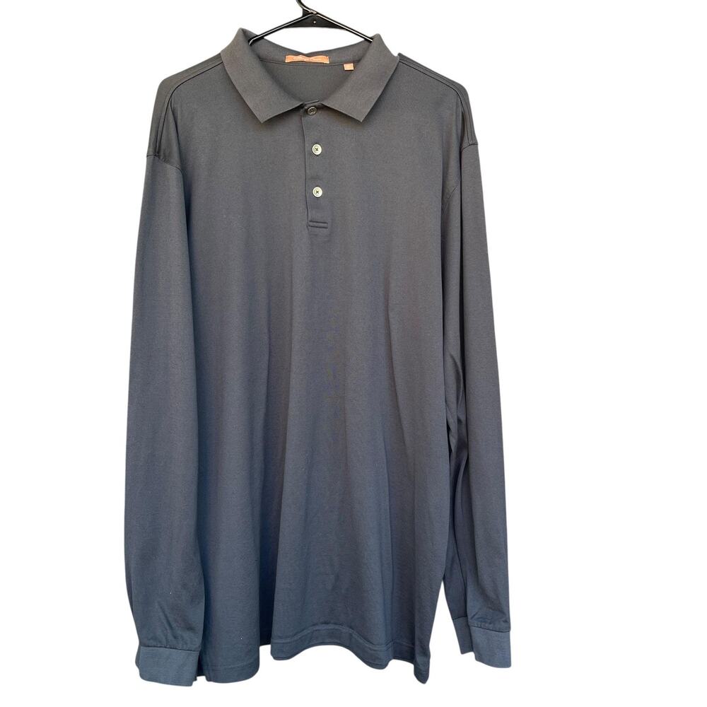 Straight‎ Down Polo Shirt Mens XL Gray Long Sleeve Pullover B Logo Golf Casual